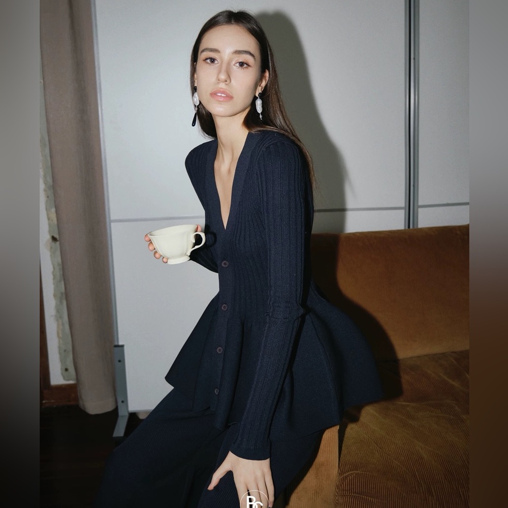 Elegant Navy Peplum Cardigan